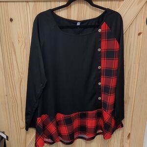 Rosegal Black and Red Plaid Blouse